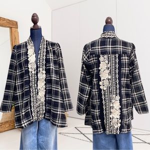 ANDREE by Unit Floral Embroidered Plaid Cardigan